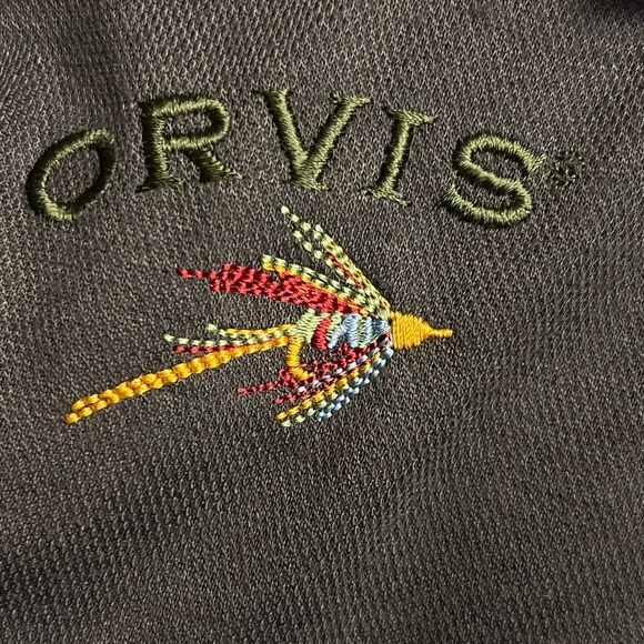 Orvis Mens Fleece vest Full Zip Gray side pockets logo drawstring - Picture 5 of 7